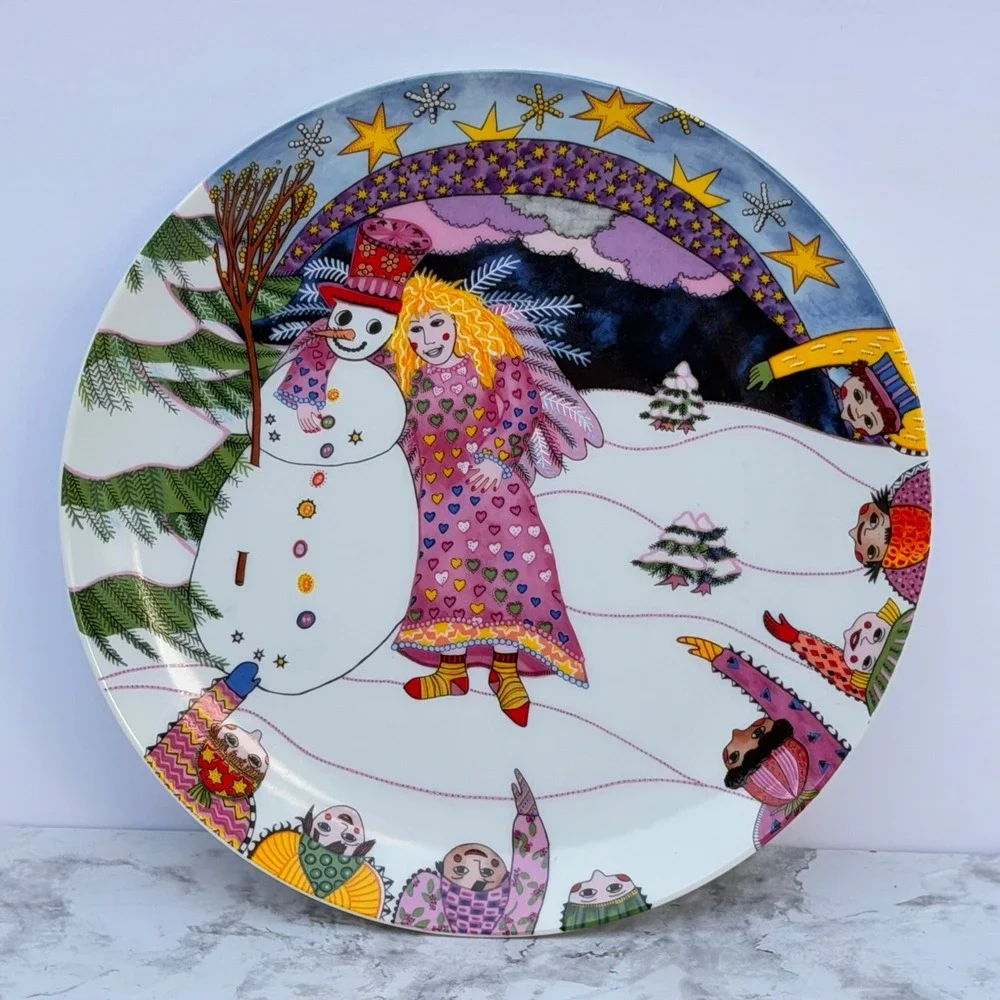 Vintage Kiki Christmas Star Peace Angel Snowman Collector Plates Set of 3 Japan